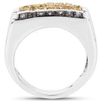 0.63 Carat Genuine Champagne Diamond and Yellow Diamond .925 Sterling Silver Ring