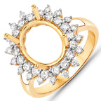 0.79 Carat Genuine White Diamond 14K Yellow Gold Semi Mount Ring - holds 11x9mm Oval Gemstone