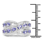 1.71 Carat Genuine Tanzanite and White Diamond .925 Sterling Silver Ring