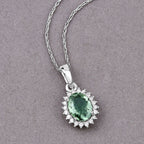1.39 Carat Genuine Green Tourmaline and White Diamond 14K White Gold Pendant