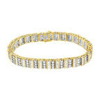 14K Yellow Gold 5.50 Cttw Round and Baguette Diamond Link Bracelet