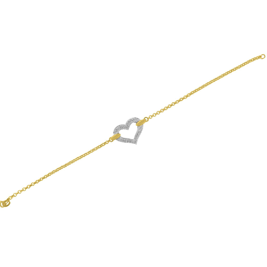 10K Two-Tone Gold 1/4 Cttw Diamond-Encrusted Heart Charm 7" Bracelet (H-I Color, I1-I2 Clarity)