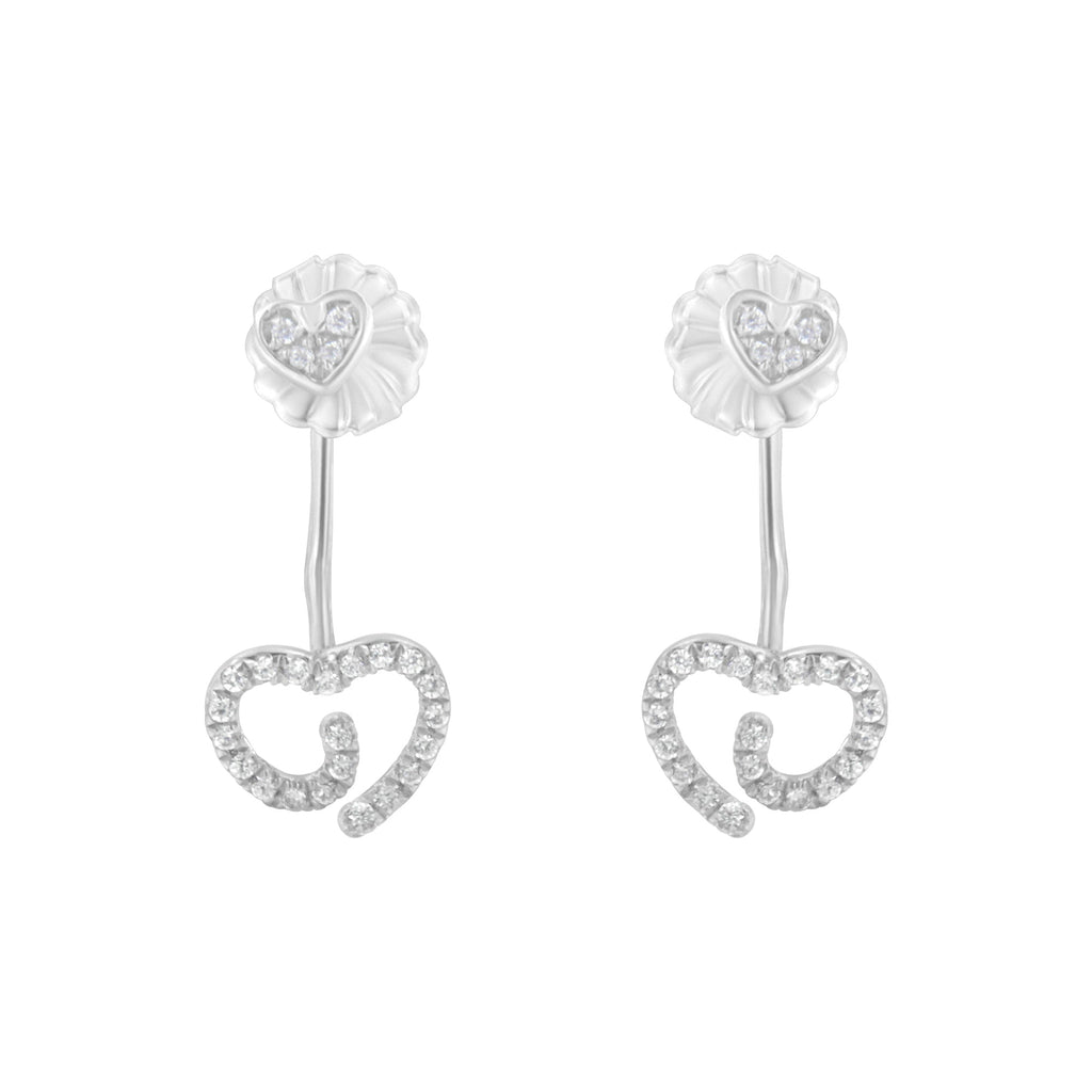 .925 Sterling Silver 1/4 Carat Total Weight Diamond Swirl Heart Front/Back Earrings (I-J Color, I2-I3 Clarity)