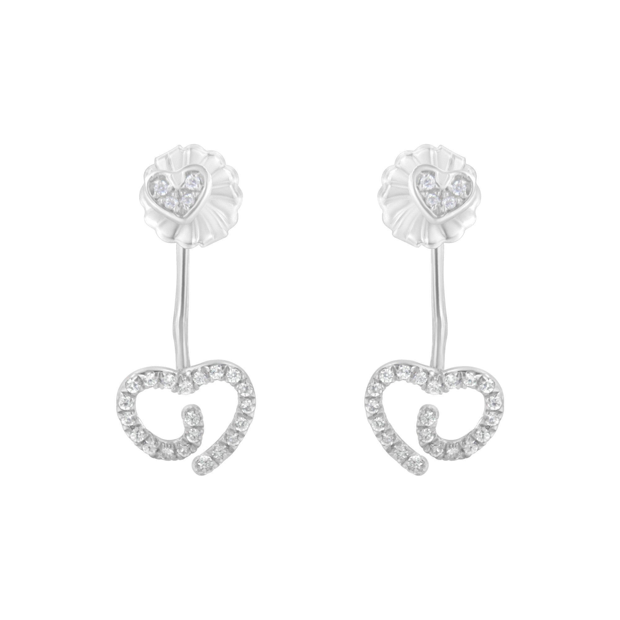 .925 Sterling Silver 1/4 Carat Total Weight Diamond Swirl Heart Front/Back Earrings (I-J Color, I2-I3 Clarity)