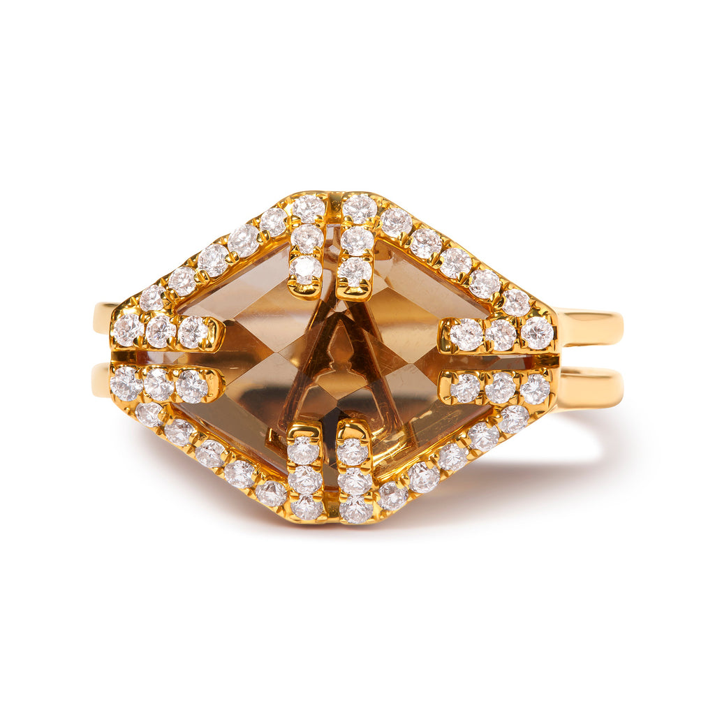 14K Yellow Gold Marquise-Cut Yellow Citrine and 1/3 Cttw Diamond Halo Cocktail Ring (G-H Color, SI1-SI2 Clarity) - Size 7