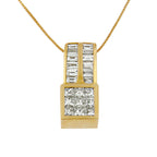 14K Yellow Gold 1 1/4 cttw Princess and Baguette Cut Geometric Inspired Diamond Pendant Necklace (H-I, VS1-VS2)