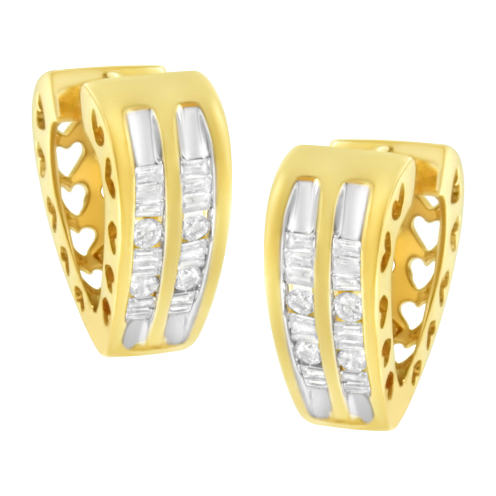 10K Yellow Gold 1/2 cttw Diamond Huggie Heart Hoop Earrings (I-J Clarity, I2-I3 Color)