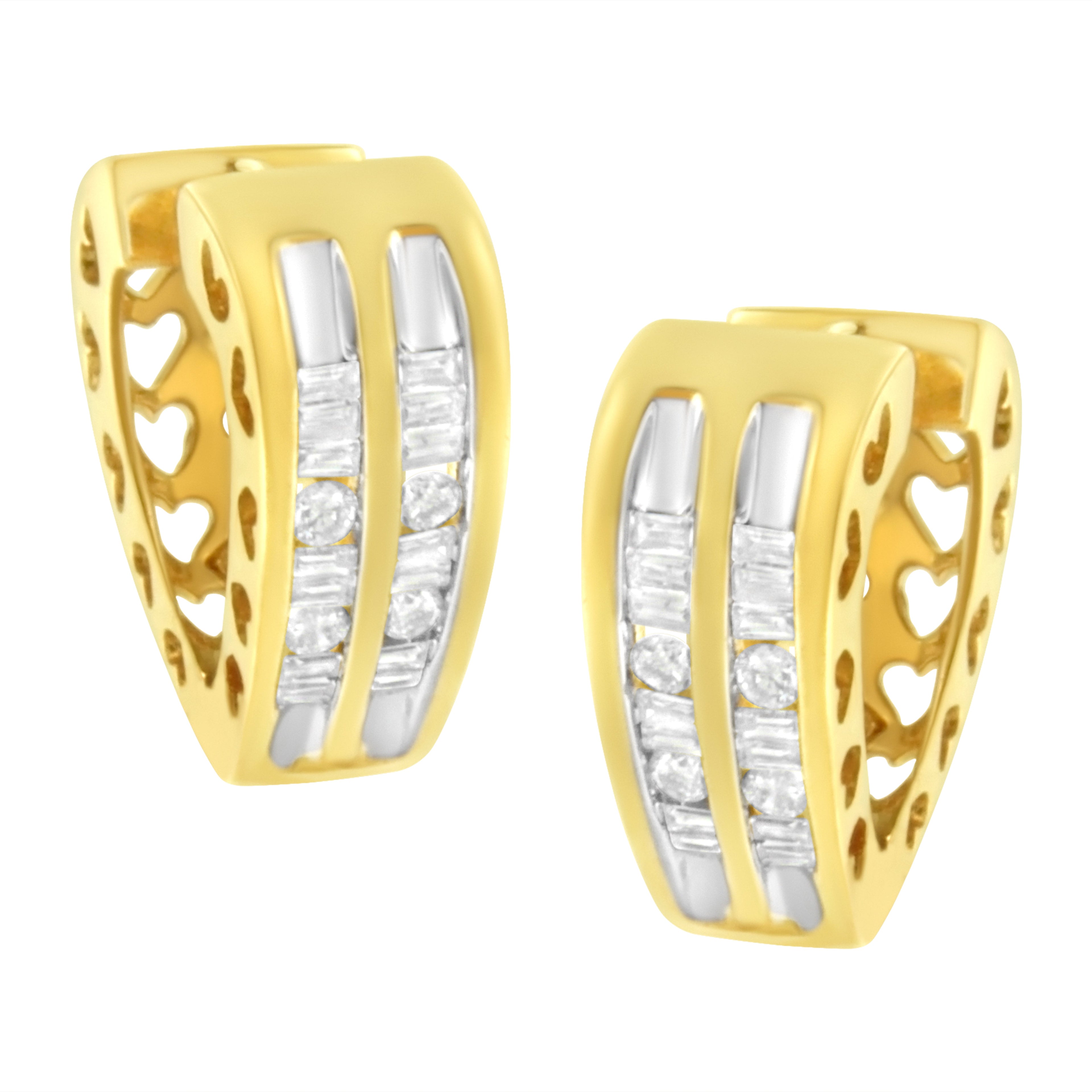 10K Yellow Gold 1/2 cttw Diamond Huggie Heart Hoop Earrings (I-J Clarity, I2-I3 Color)