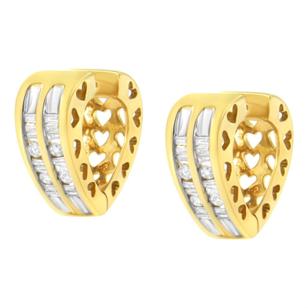 10K Yellow Gold 1/2 cttw Diamond Huggie Heart Hoop Earrings (I-J Clarity, I2-I3 Color)