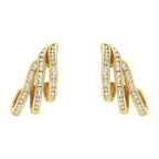 10K Yellow Gold 1.0 Cttw Round Brilliant Cut Diamond Spiral Multi Row Channel Set Open Hoop Pushback Stud Earrings (H-I Color, I1-I2 Clarity)