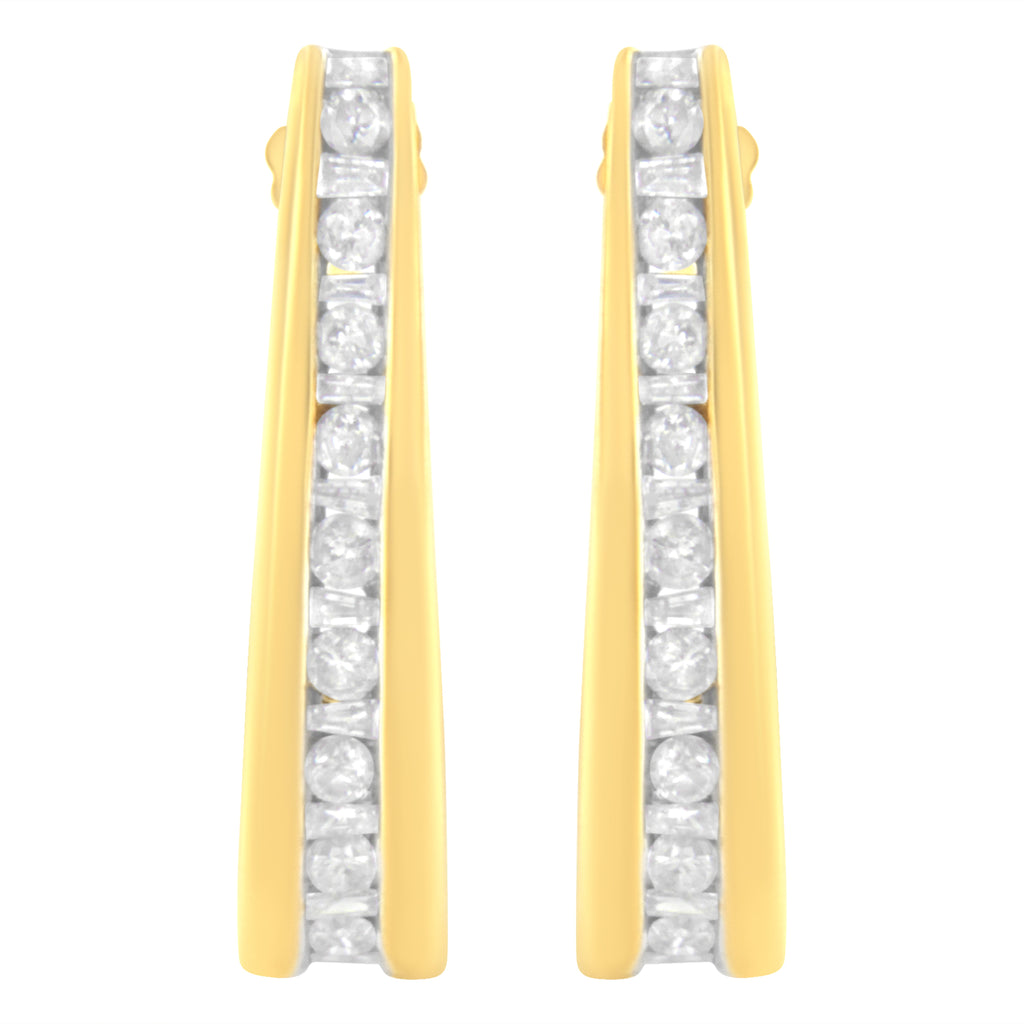 10K Yellow Gold 1 cttw Channel Set Diamond J-Hoop Earrings (H-I Clarity, I1-I2 Color)