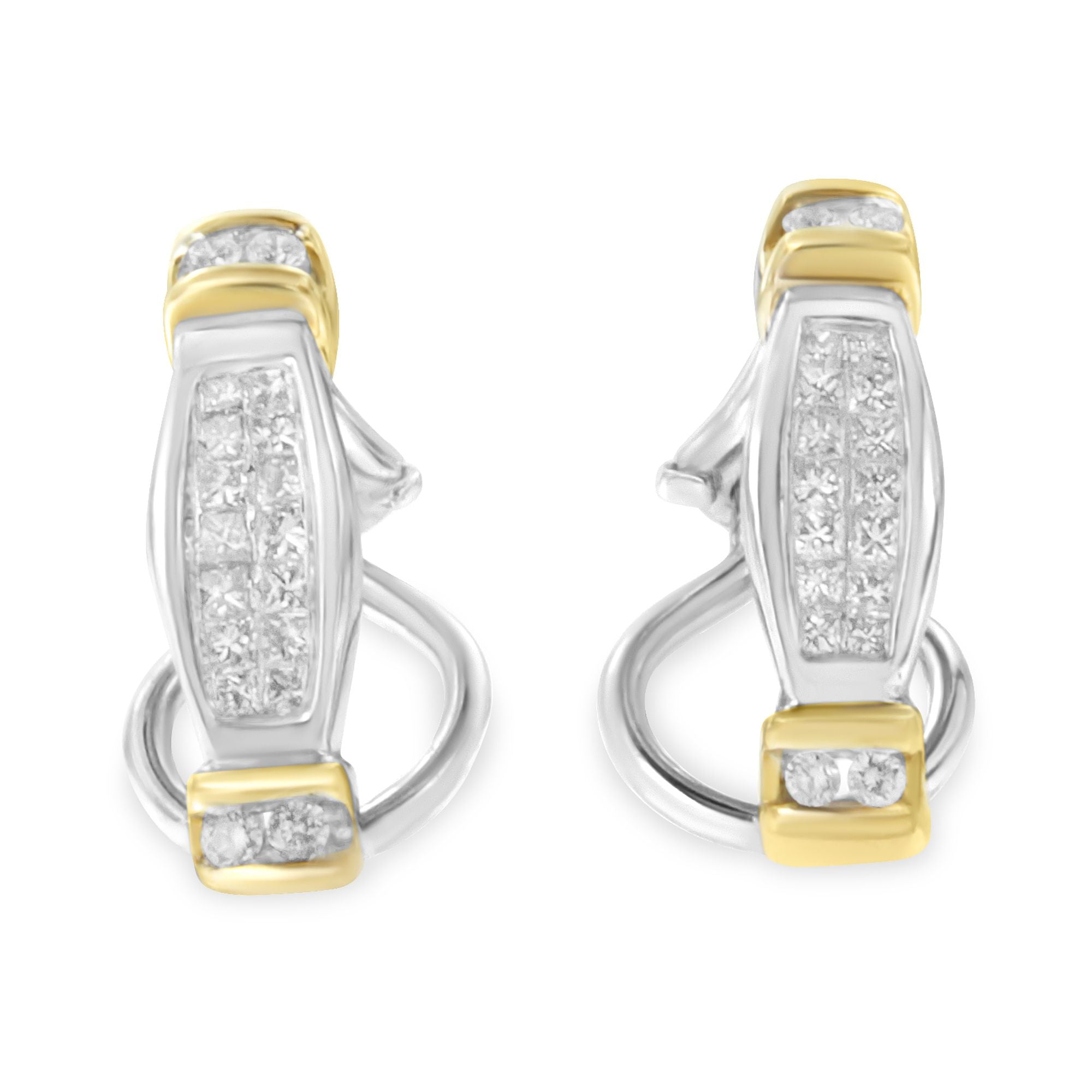 14K Two-Tone Gold Round and Princess Cut Diamond Earrings (0.5 cttw, H-I Color, SI2-I1 Clarity)