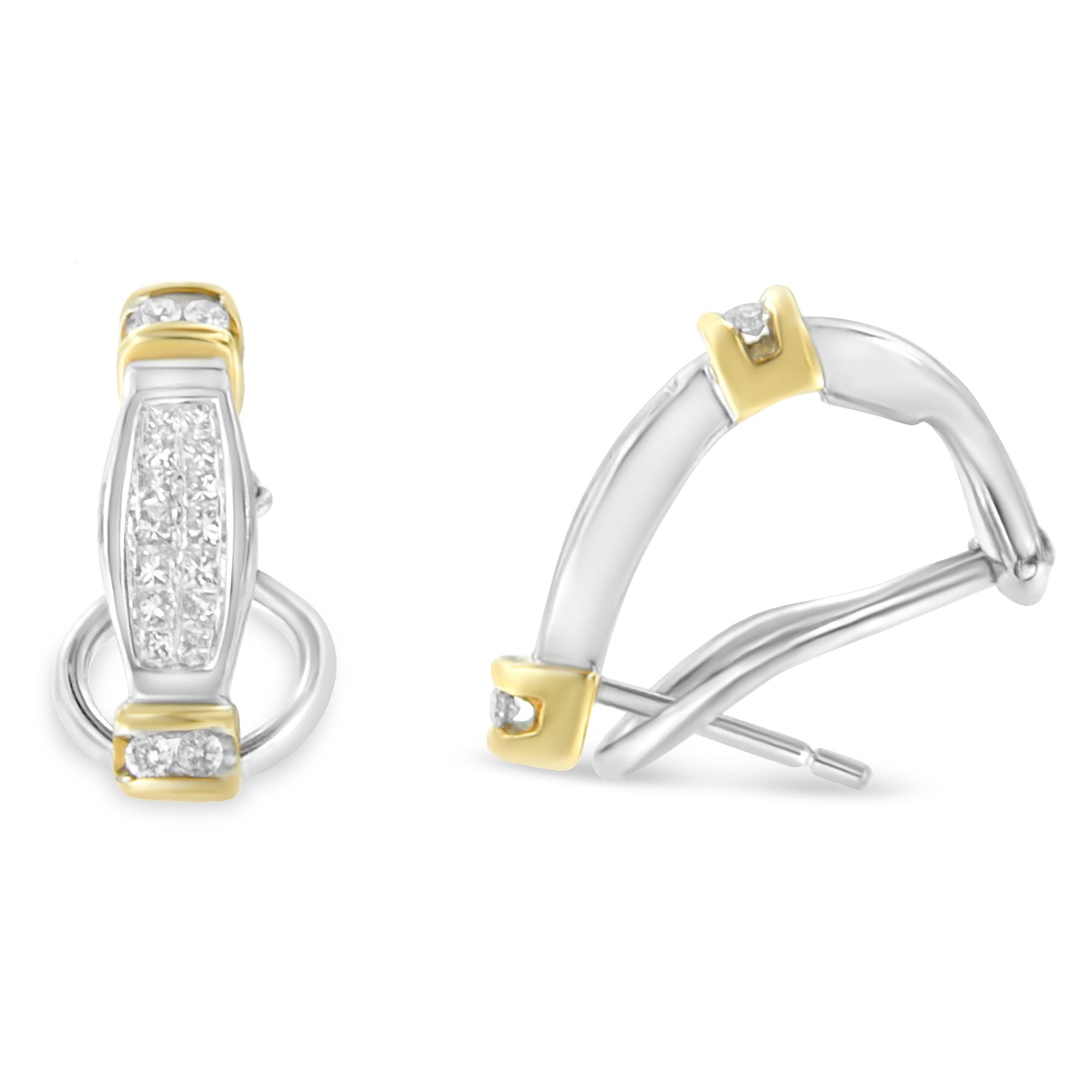 14K Two-Tone Gold Round and Princess Cut Diamond Earrings (0.5 cttw, H-I Color, SI2-I1 Clarity)
