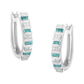 10k White Gold Round and Blue Baguette 1/2 cttw Diamond Hoop Earrings (I-J Color, I2-I3 Clarity)