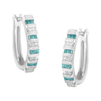 10k White Gold Round and Blue Baguette 1/2 cttw Diamond Hoop Earrings (I-J Color, I2-I3 Clarity)
