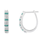 10k White Gold Round and Blue Baguette 1/2 cttw Diamond Hoop Earrings (I-J Color, I2-I3 Clarity)