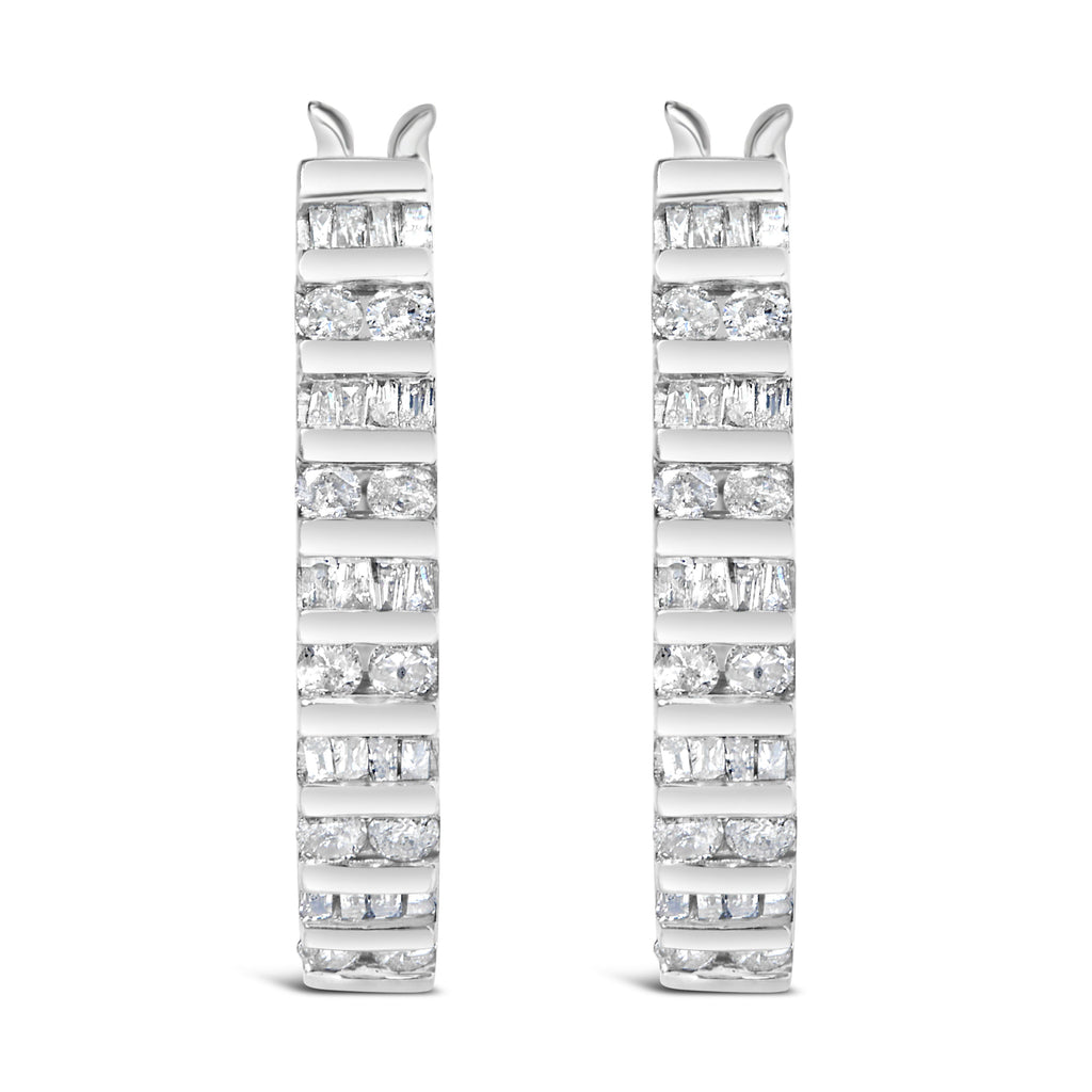 10K White Gold 1.0 Cttw Alternating Diamond "U" Hoop Earrings (I-J Color, I2-I3 Clarity)