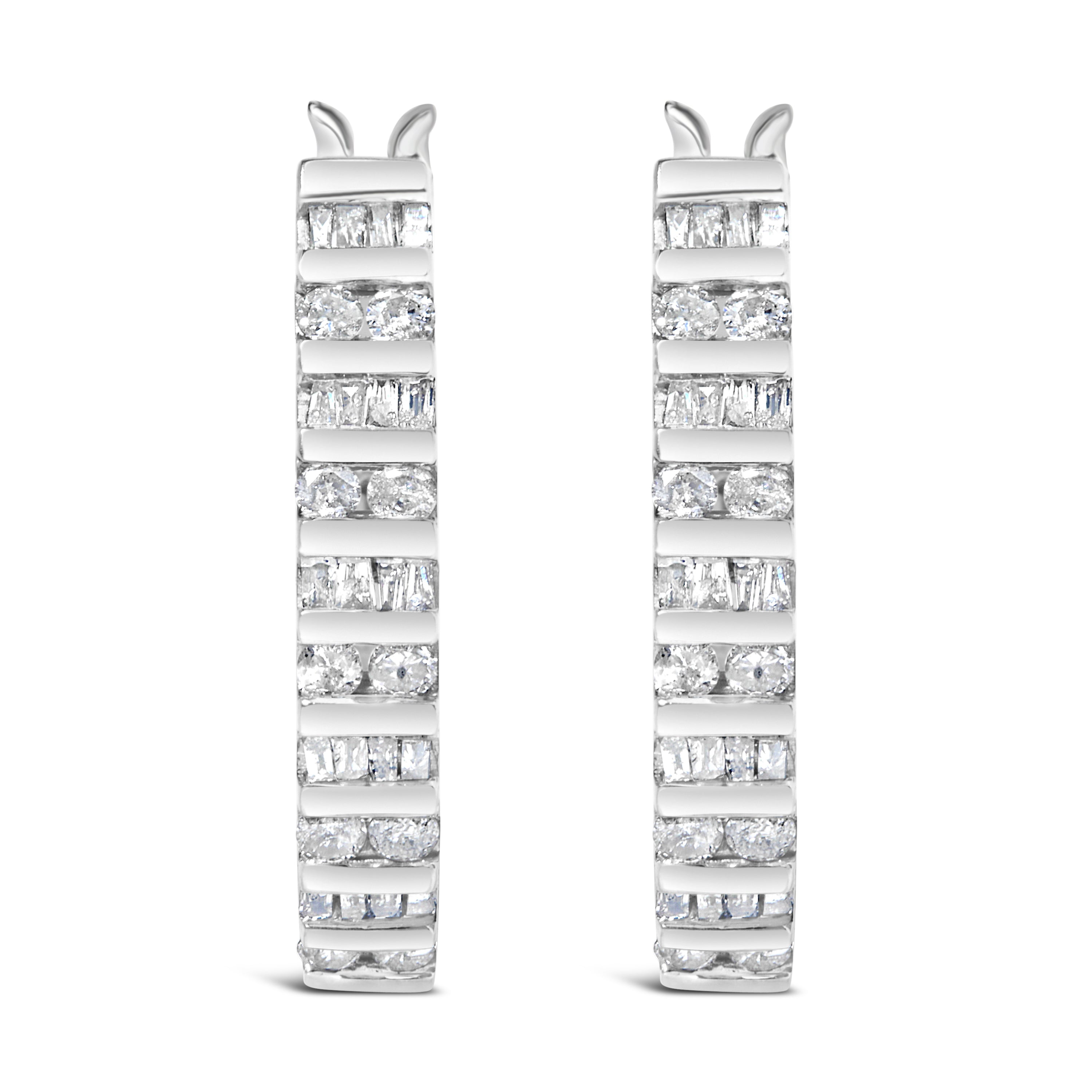10K White Gold 1.0 Cttw Alternating Diamond "U" Hoop Earrings (I-J Color, I2-I3 Clarity)