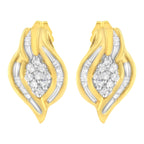 10K Yellow Gold 1/3 cttw Round-Cut Diamond Cluster and Swirl Stud Earrings (J-K Clarity, I2-I3 Color)