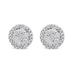 AGS Certified 14K White Gold 1.0 Cttw Brilliant-Cut Diamond Halo-Style Cluster Round Button Stud Earrings (G-H Color, I1-I2 Clarity)