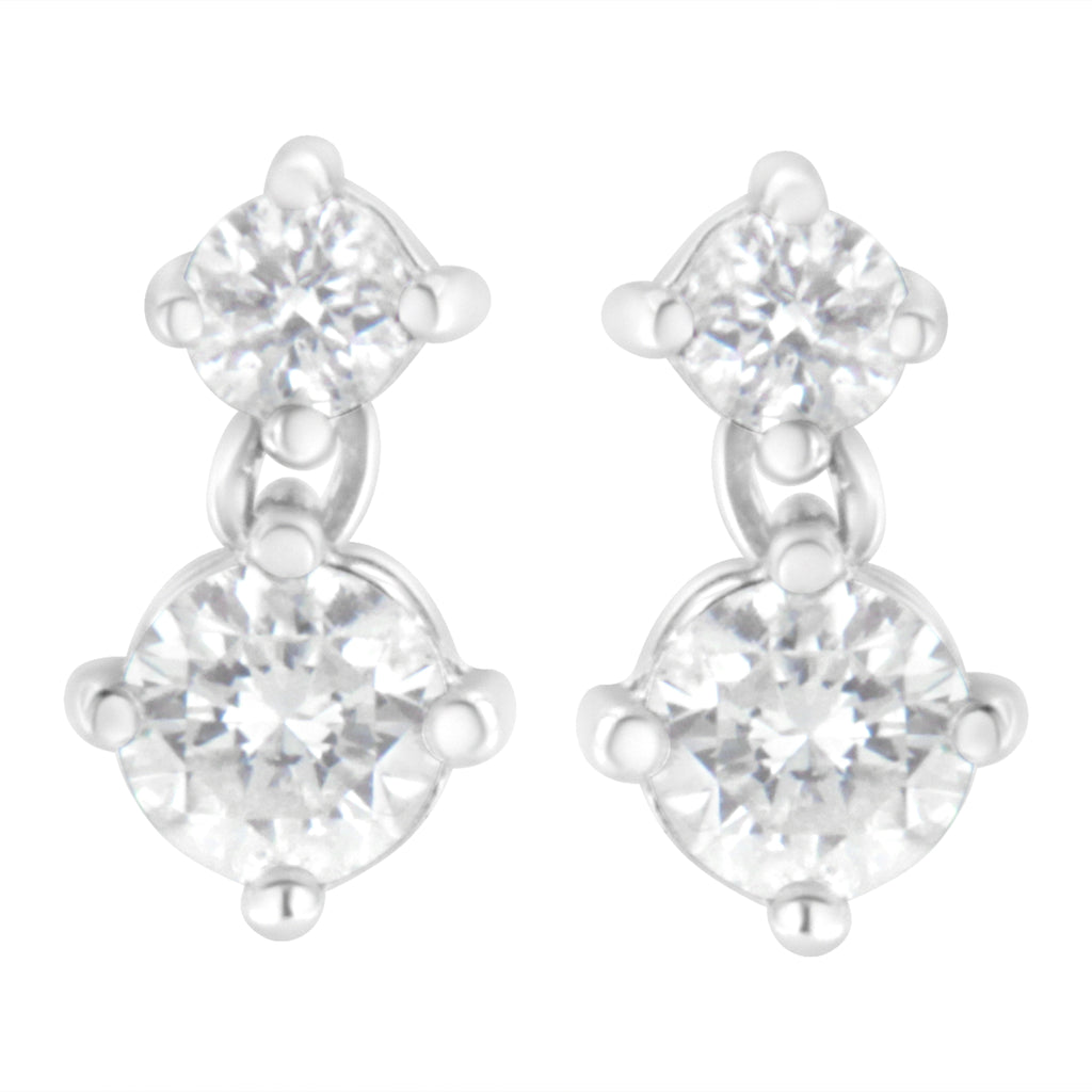 14K White Gold 1 cttw Double Diamond Stud Earrings (H-I Color, SI2-I1 Clarity)