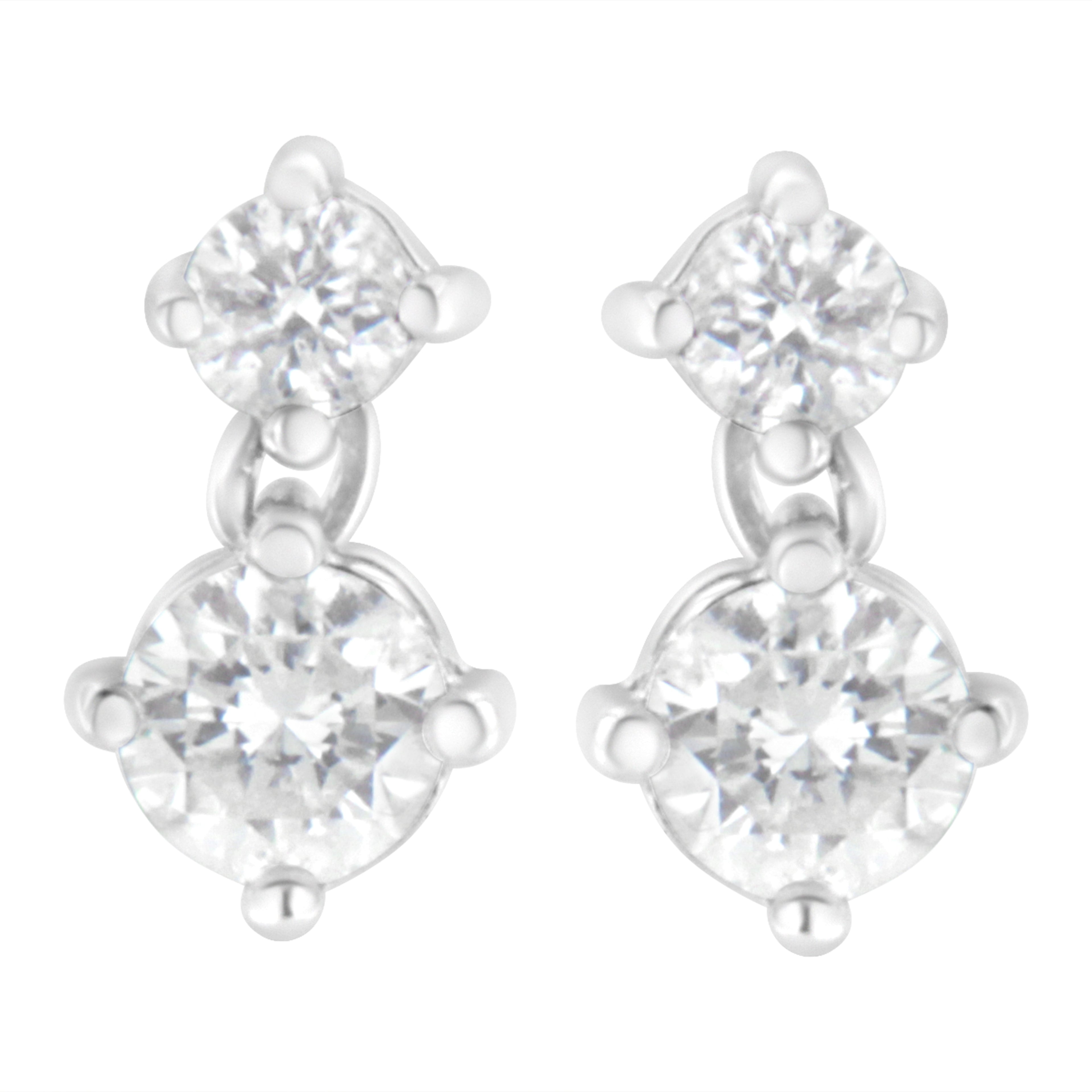 14K White Gold 1 cttw Double Diamond Stud Earrings (H-I Color, SI2-I1 Clarity)