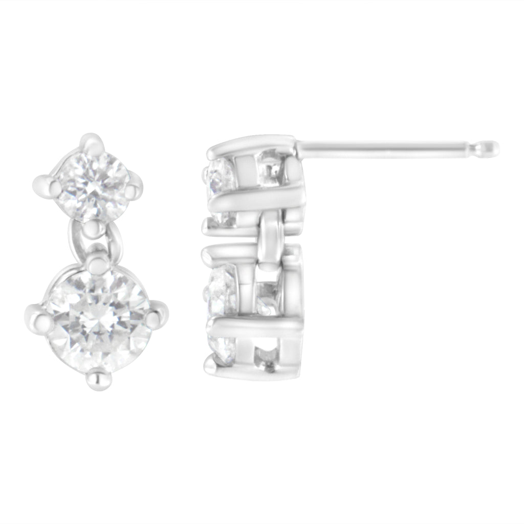14K White Gold 1 cttw Double Diamond Stud Earrings (H-I Color, SI2-I1 Clarity)