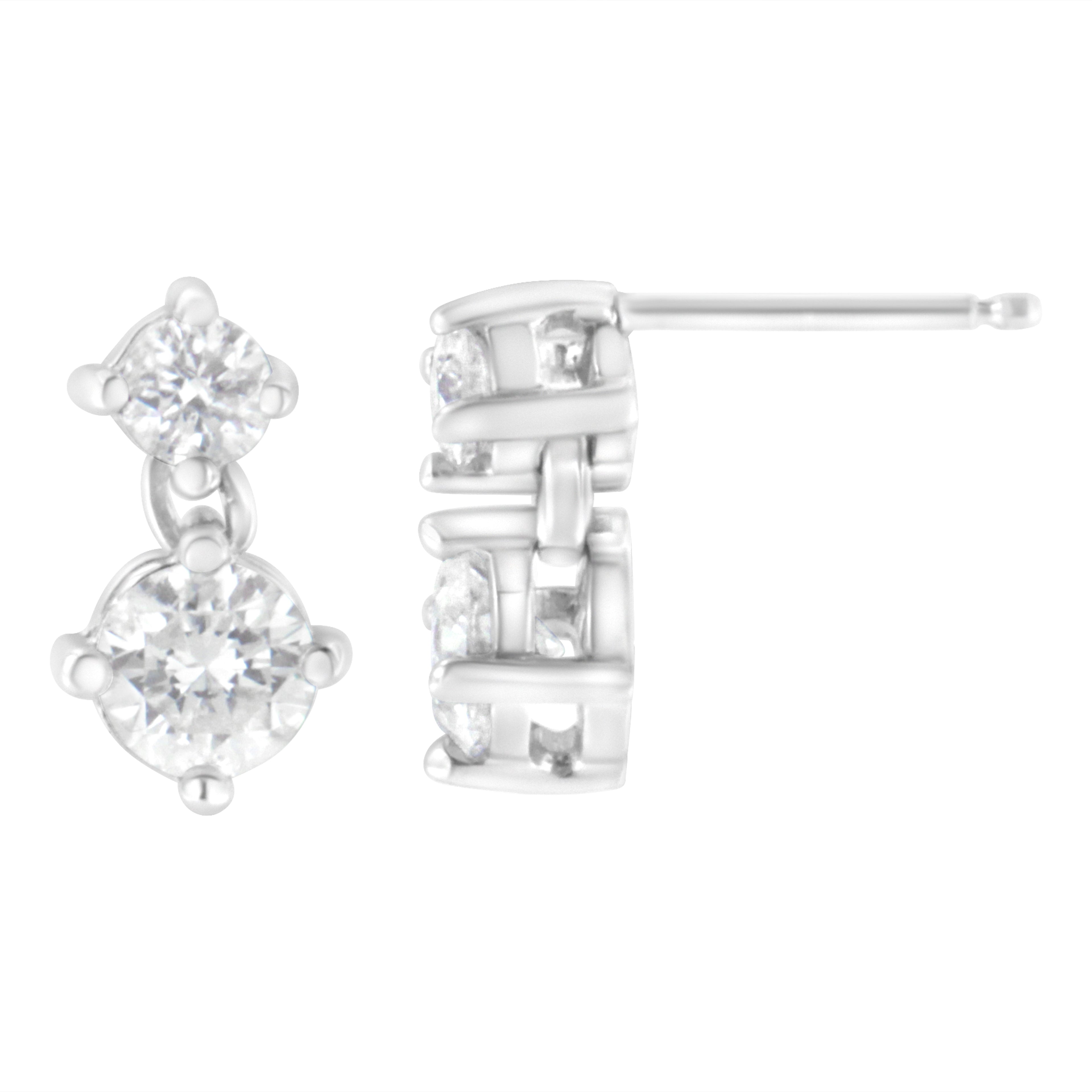 14K White Gold 1 cttw Double Diamond Stud Earrings (H-I Color, SI2-I1 Clarity)