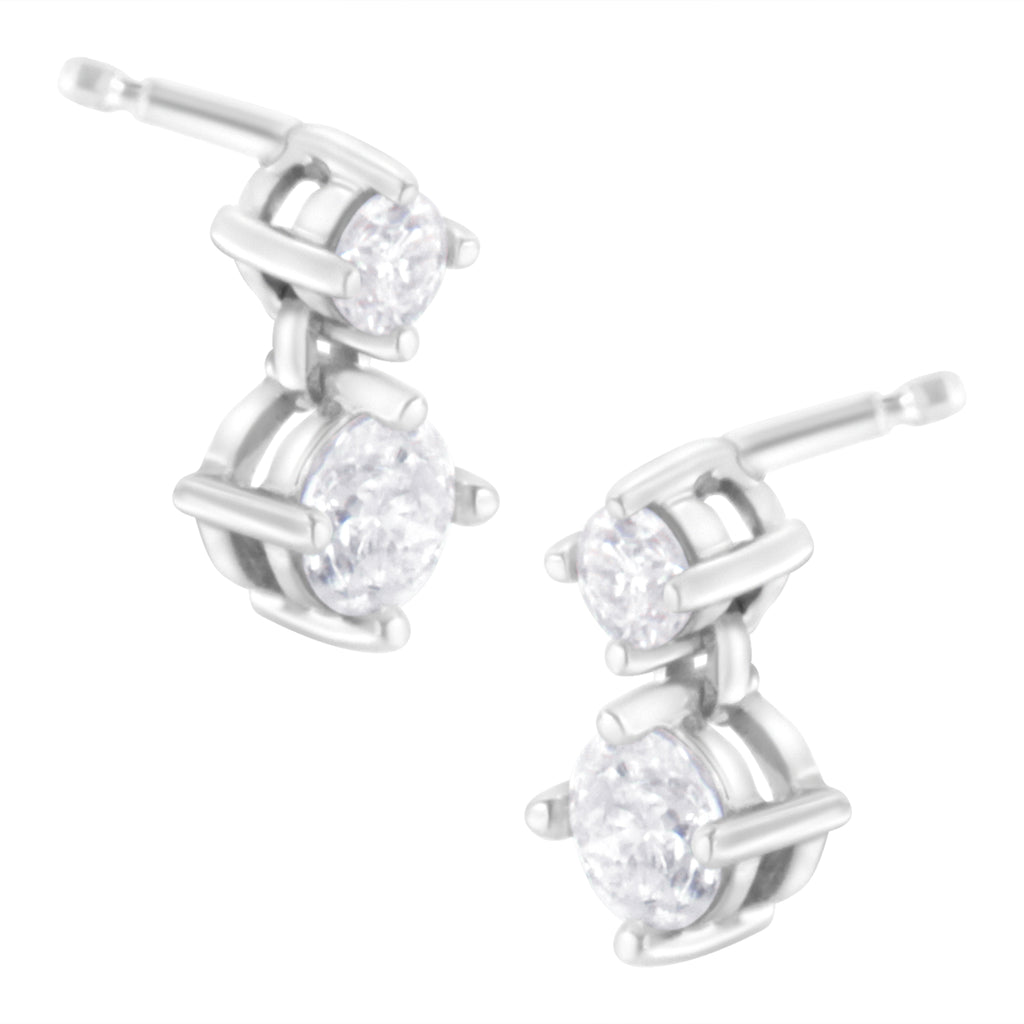 14K White Gold 1 cttw Double Diamond Stud Earrings (H-I Color, SI2-I1 Clarity)