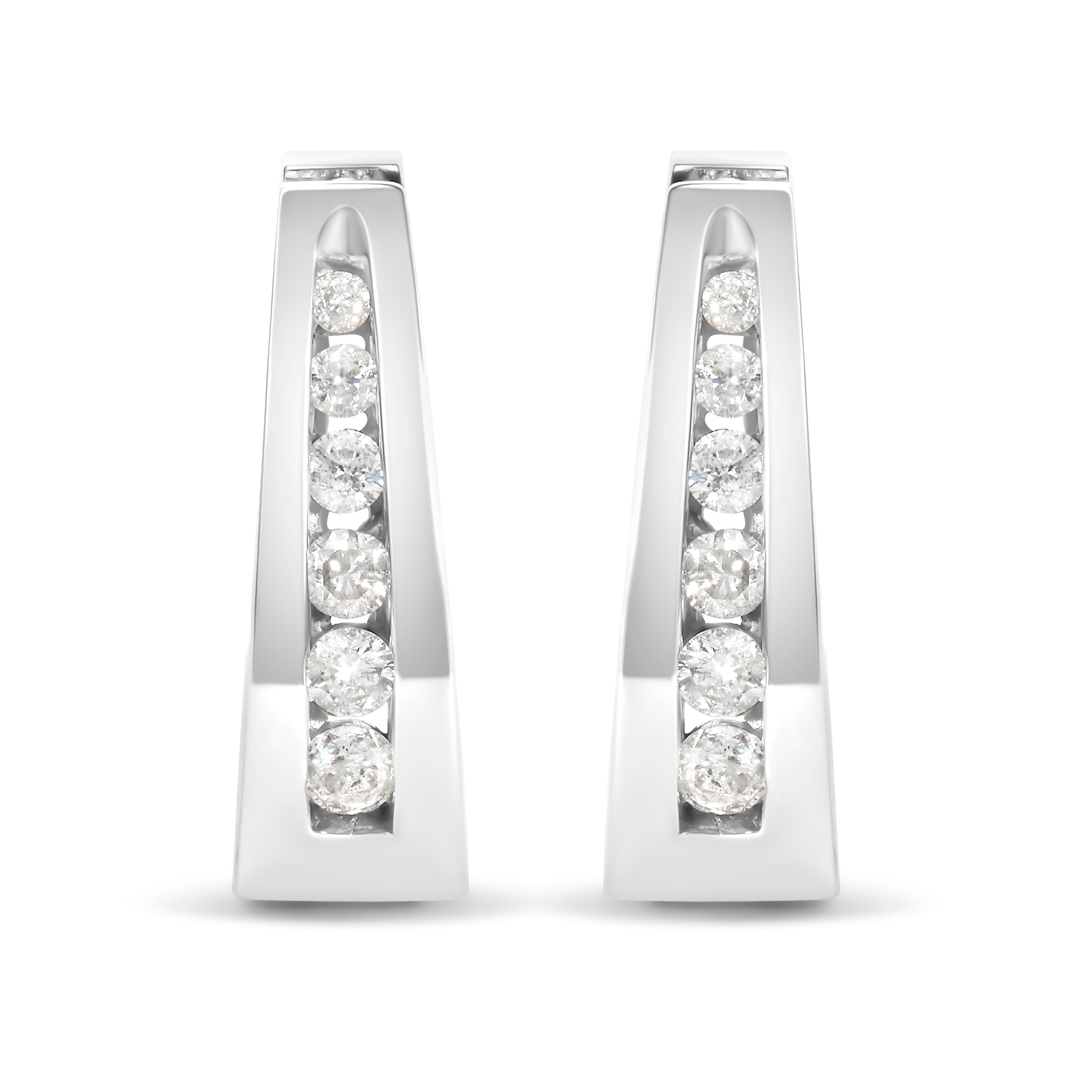 14k White Gold 1/4 Carat Total Weight Channel-Set Brilliant Round-Cut Diamond Hoop Earrings (I-J Color, I2-I3 Clarity)
