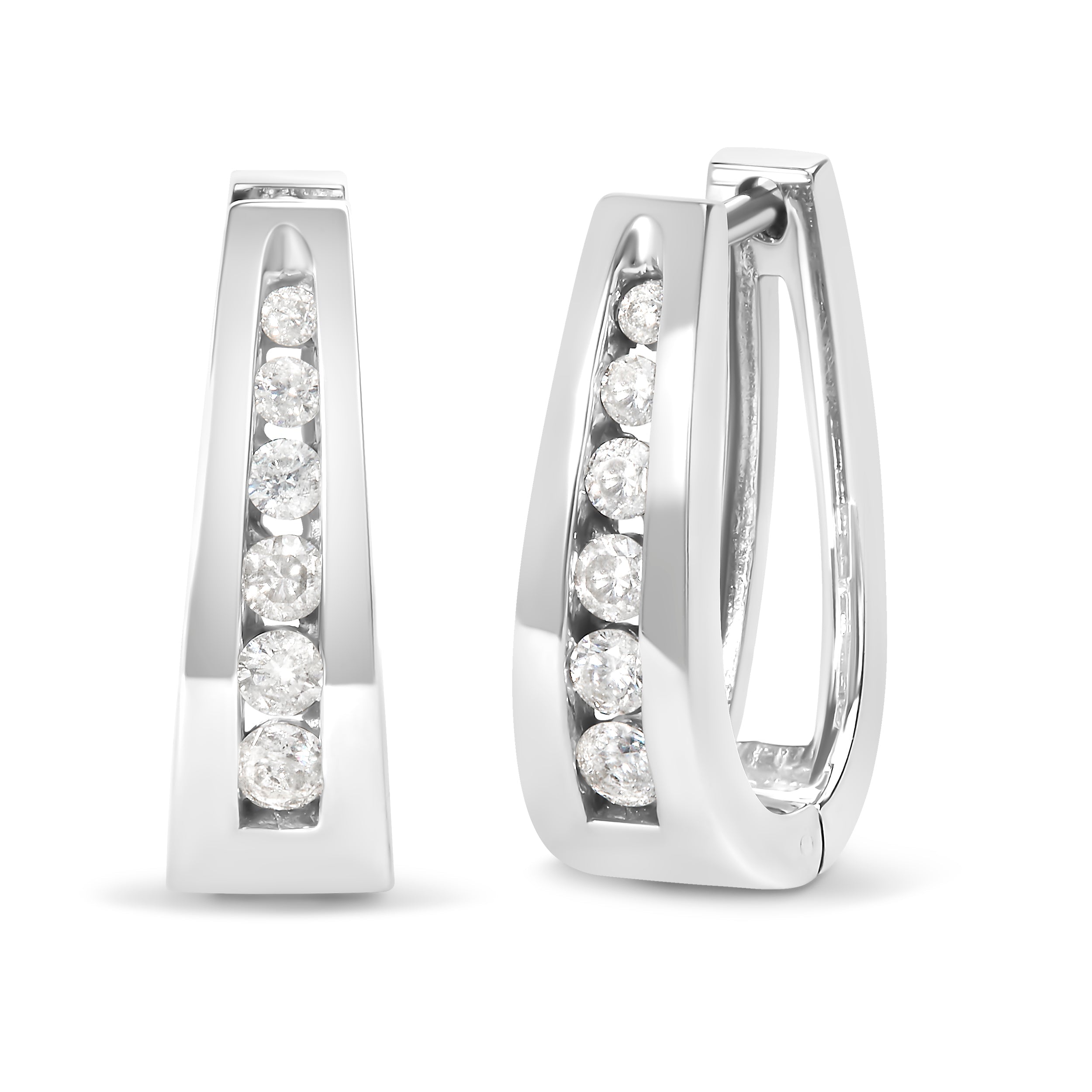14k White Gold 1/4 Carat Total Weight Channel-Set Brilliant Round-Cut Diamond Hoop Earrings (I-J Color, I2-I3 Clarity)