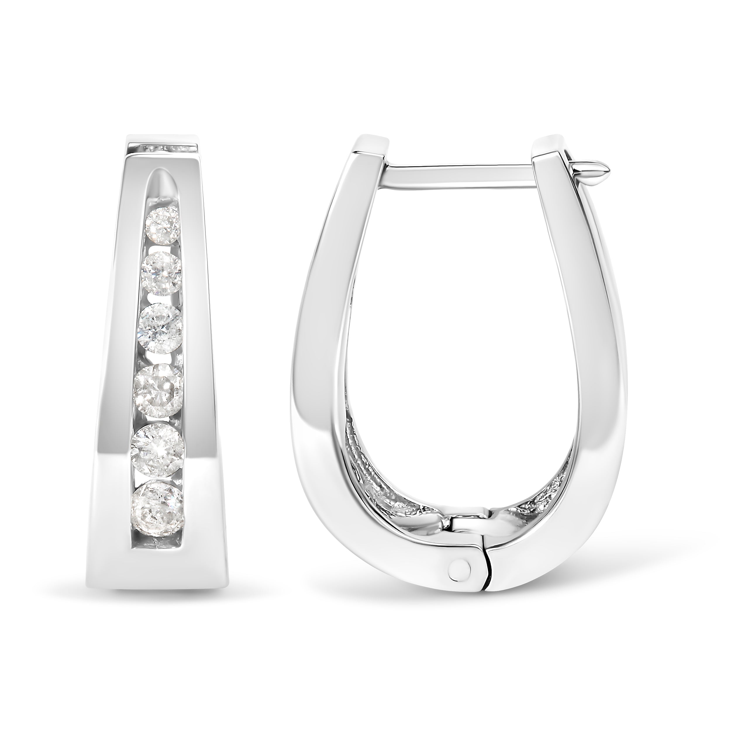 14k White Gold 1/4 Carat Total Weight Channel-Set Brilliant Round-Cut Diamond Hoop Earrings (I-J Color, I2-I3 Clarity)
