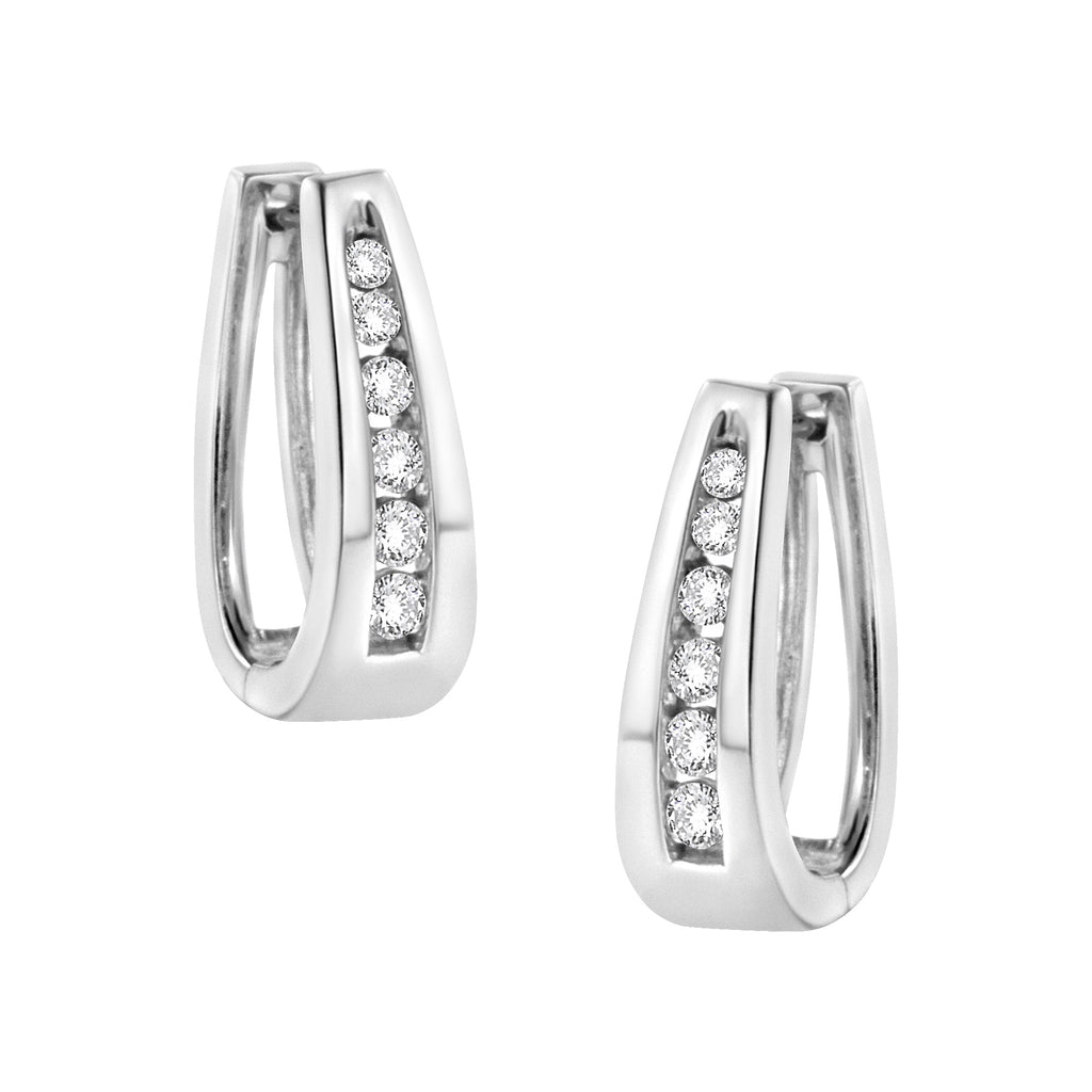 14k White Gold 1/4 Carat Total Weight Channel-Set Brilliant Round-Cut Diamond Hoop Earrings (I-J Color, I2-I3 Clarity)