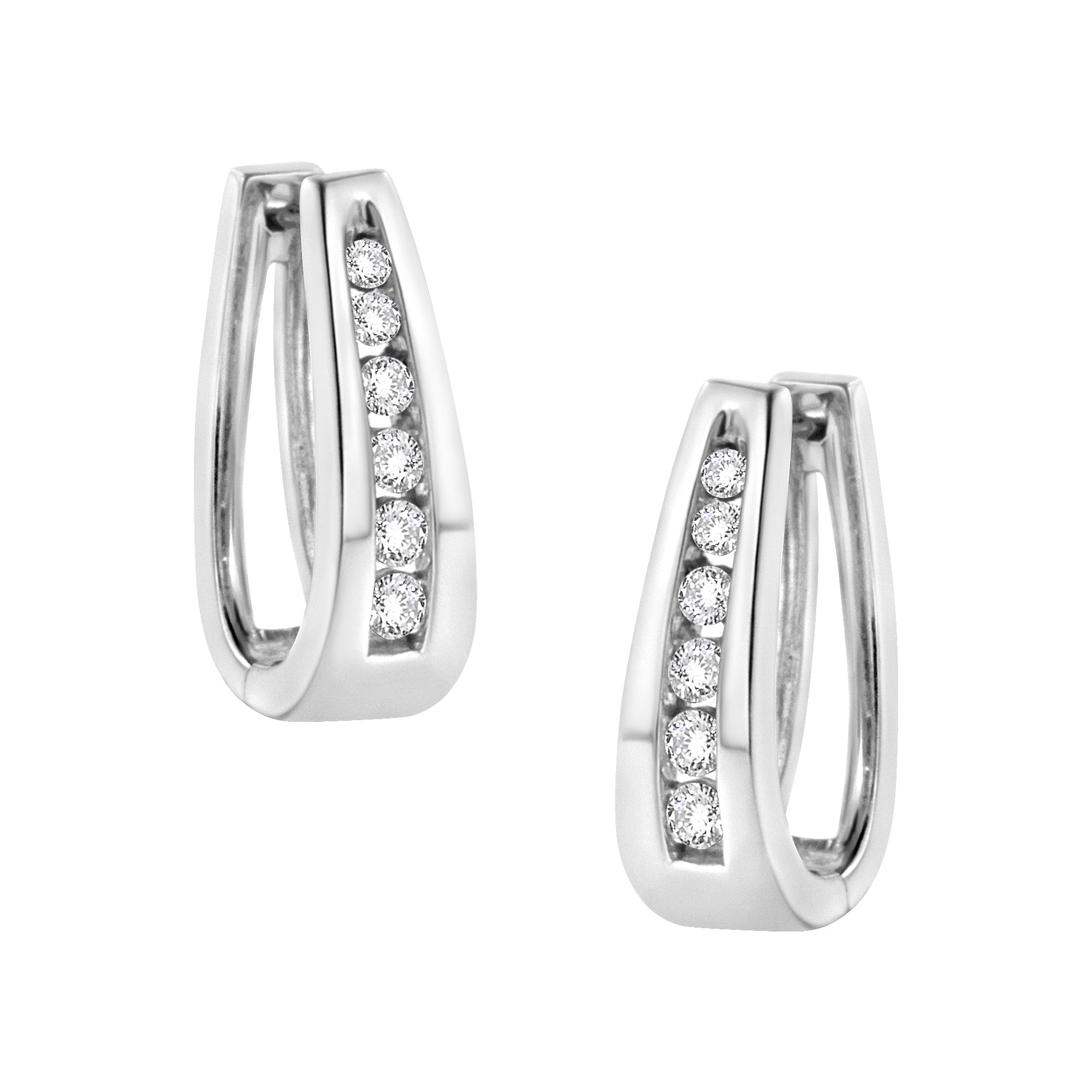 14k White Gold 1/4 Carat Total Weight Channel-Set Brilliant Round-Cut Diamond Hoop Earrings (I-J Color, I2-I3 Clarity)