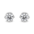 14K White Gold 1/2 Cttw Round Diamond Crown Stud Earring (I-J Color, I1-I2 Clarity)