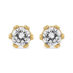 14K Yellow Gold 2.0 Cttw Round Diamond Crown Stud Earrings (I-J Color, I1-I2 Clarity)
