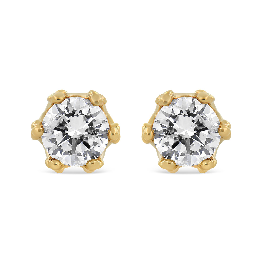 14K White Gold 1/2 Cttw Round Diamond Crown Stud Earring (I-J Color, I1-I2 Clarity)