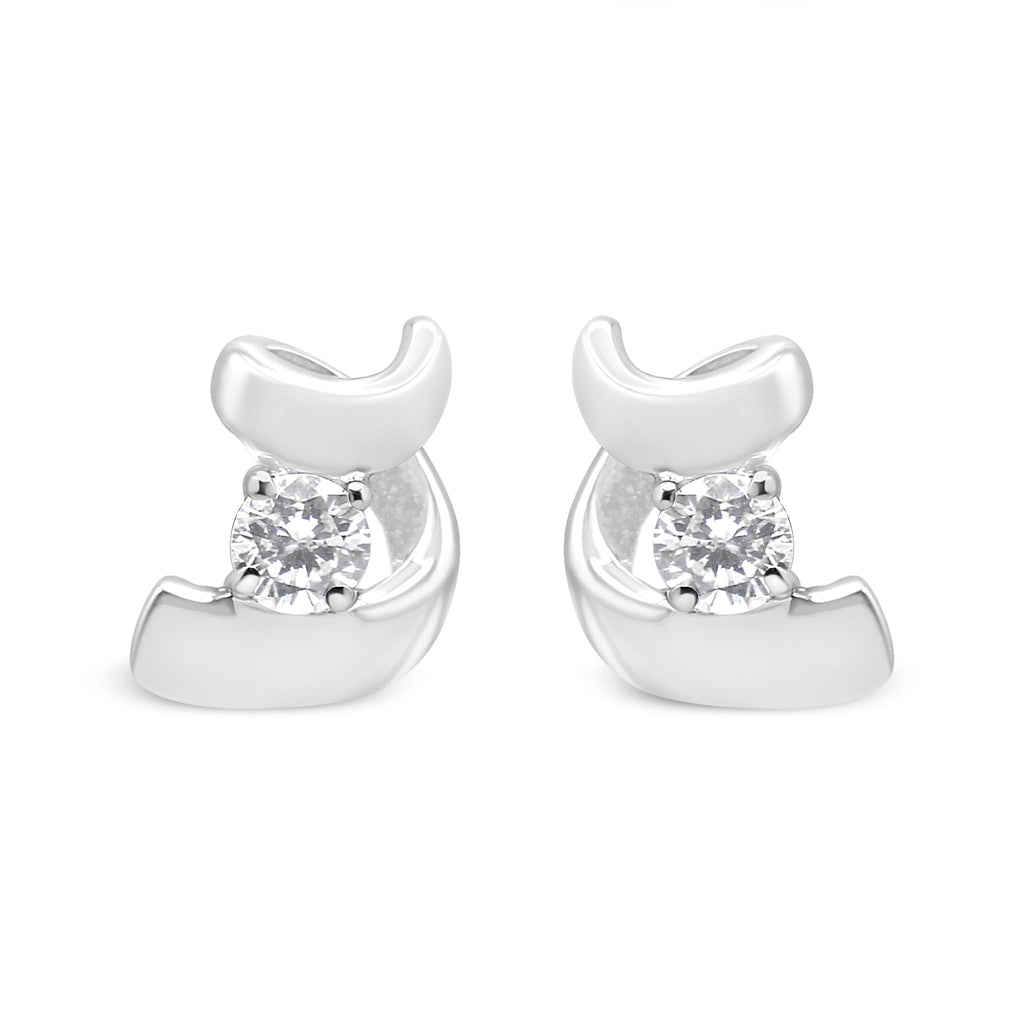 10K White Gold 1/10 Cttw Round Brilliant-Cut Diamond Espira Swirls Solitaire Push Back Stud Earrings (I-J Color, I1-I2 Clarity)