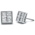 14K White Gold 1/2 Carat Total Weight Princess Diamond Composite Box Shape Milgrain Stud Earrings (H-I Color, SI1-SI2 Clarity)