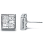 14K White Gold 1/2 Cttw Princess Diamond Composite Box Shape Milgrain Stud Earrings (H-I Color, SI1-SI2 Clarity)