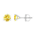 14K White Gold 3-Prong Martini Set 1.0 Cttw Yellow Lab Grown Diamond Solitaire Stud Earrings
