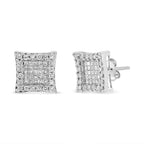 18K White Gold 1.00 Cttw Round and Princess-Cut Diamond Halo Square Stud Earrings (G-H Color, SI1-SI2 Clarity)