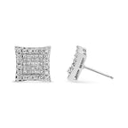 18K White Gold 1.00 Cttw Round and Princess-Cut Diamond Halo Square Stud Earrings (G-H Color, SI1-SI2 Clarity)