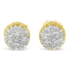 10K Yellow Gold over .925 Sterling Silver 1/7 Cttw Rose-Cut Miracle-Set Diamond Floral Cluster Button Stud Earrings (I-J Color, I3 Clarity)