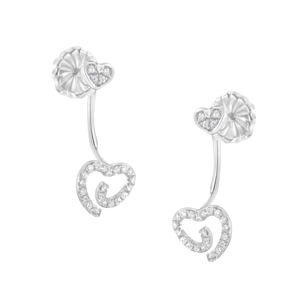 .925 Sterling Silver 1/4 Carat Total Weight Diamond Swirl Heart Front/Back Earrings (I-J Color, I2-I3 Clarity)