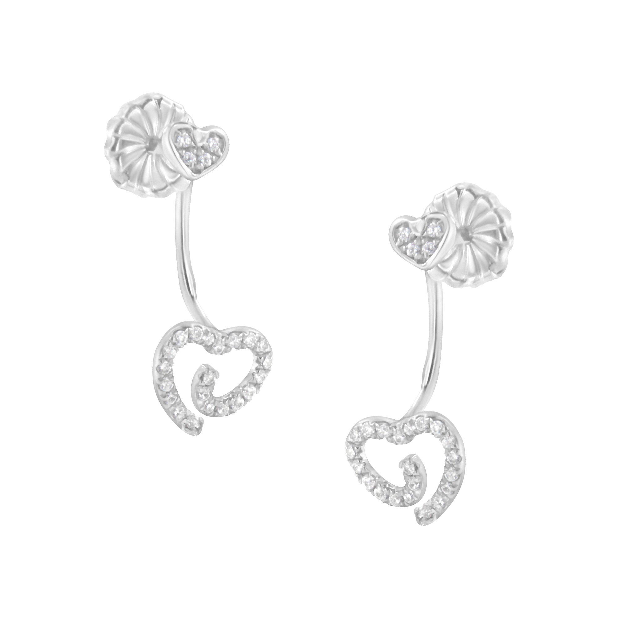 .925 Sterling Silver 1/4 Carat Total Weight Diamond Swirl Heart Front/Back Earrings (I-J Color, I2-I3 Clarity)