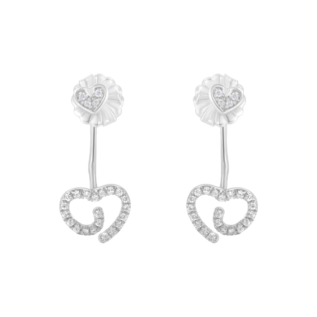.925 Sterling Silver 1/4 Carat Total Weight Diamond Swirl Heart Front/Back Earrings (I-J Color, I2-I3 Clarity)