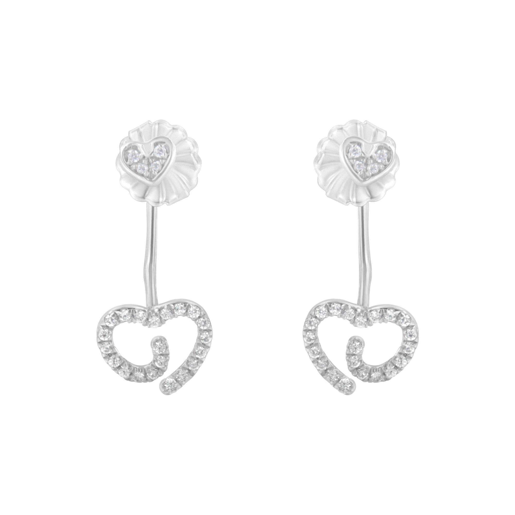 .925 Sterling Silver 1/4 Carat Total Weight Diamond Swirl Heart Front/Back Earrings (I-J Color, I2-I3 Clarity)