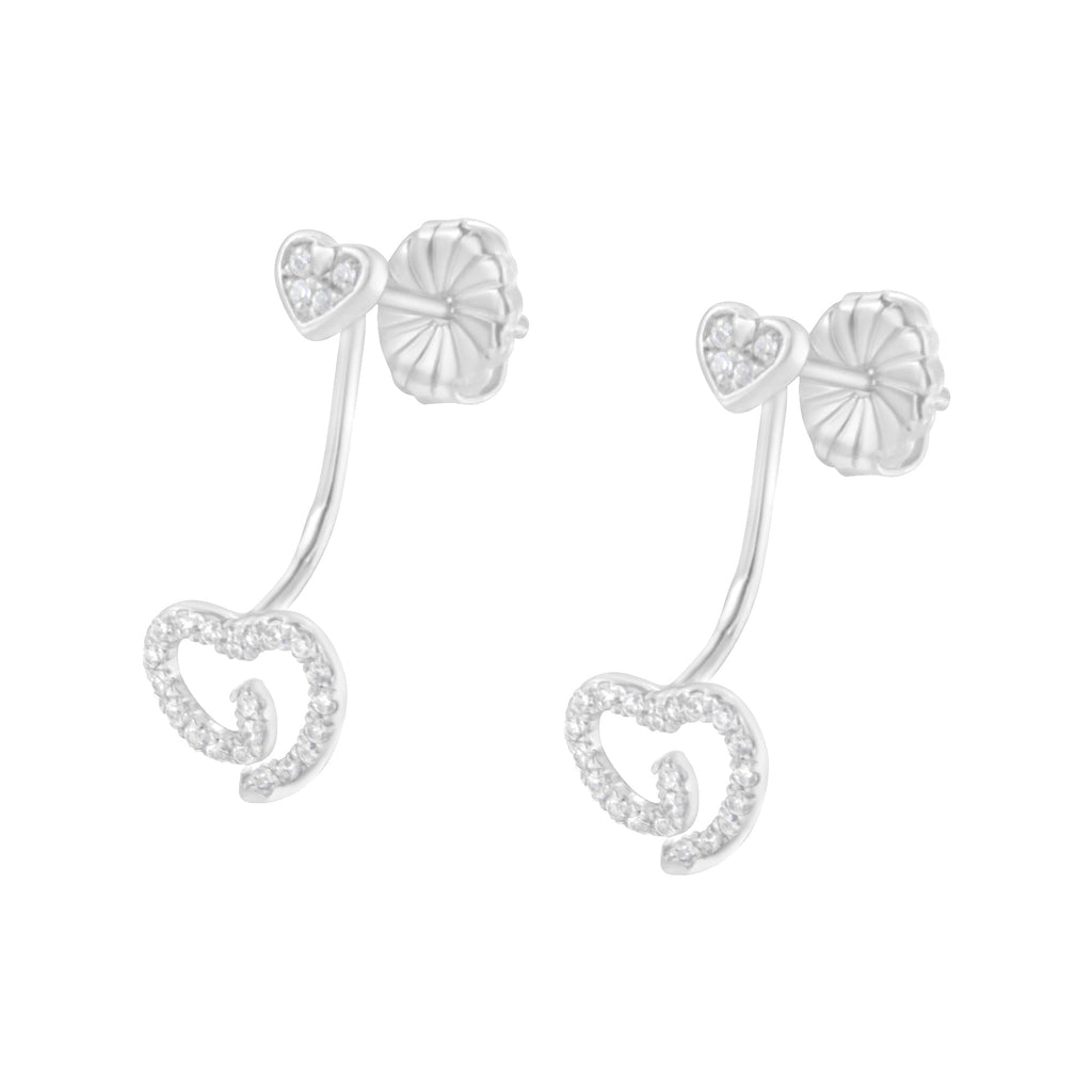 .925 Sterling Silver 1/4 Carat Total Weight Diamond Swirl Heart Front/Back Earrings (I-J Color, I2-I3 Clarity)