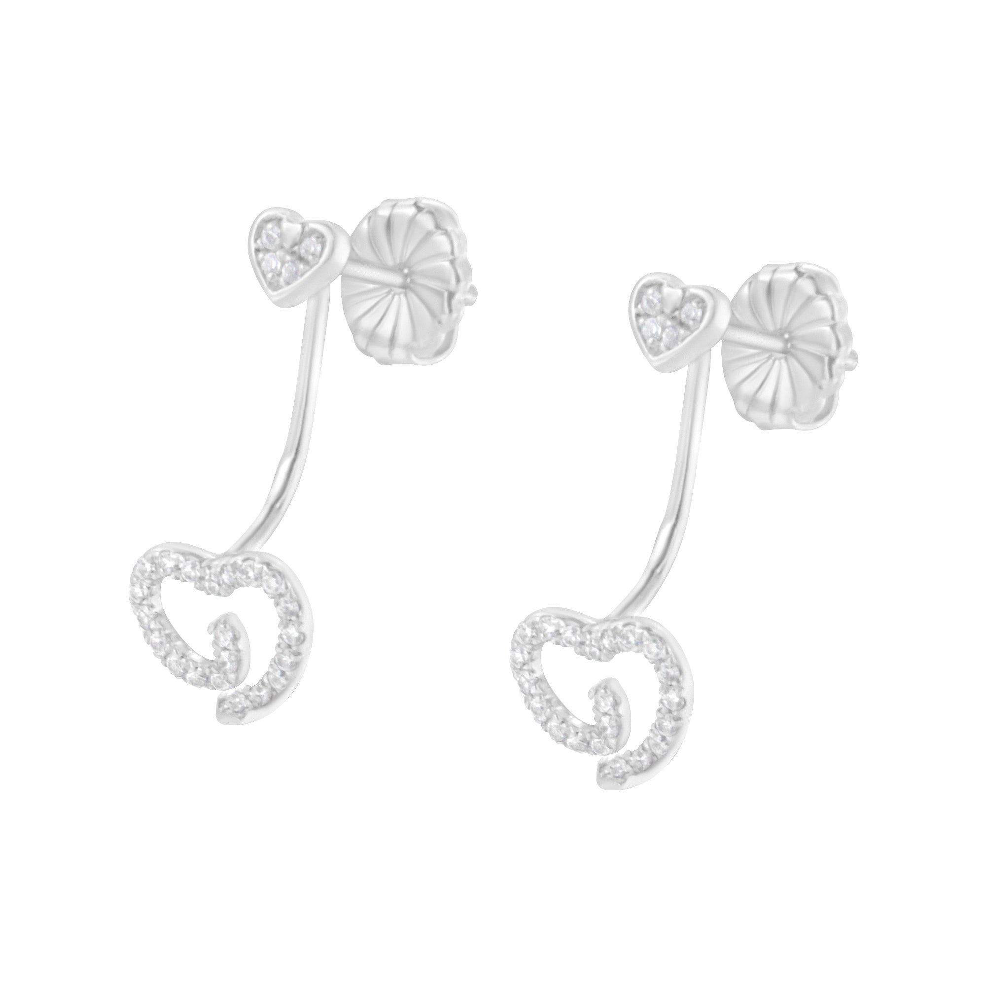 .925 Sterling Silver 1/4 Carat Total Weight Diamond Swirl Heart Front/Back Earrings (I-J Color, I2-I3 Clarity)